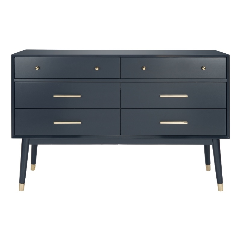 Safavieh Zack 6 Drawer Wood Dresser in Navy / Brass