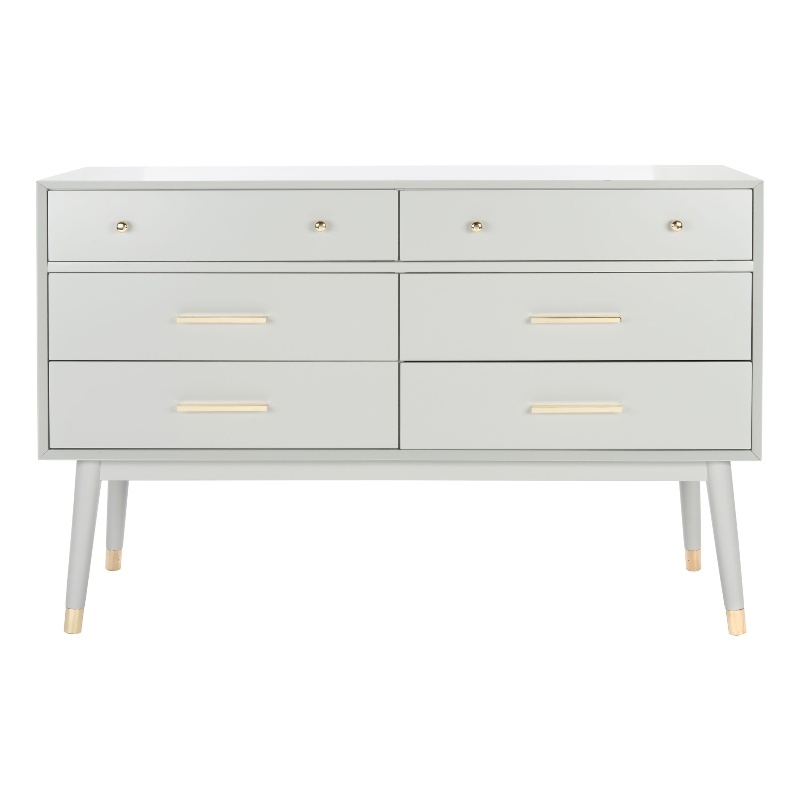 Safavieh Zack 6 Drawer Wood Dresser in Gray / Brass