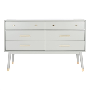 Safavieh Zack 6 Drawer Wood Dresser in Gray / Brass