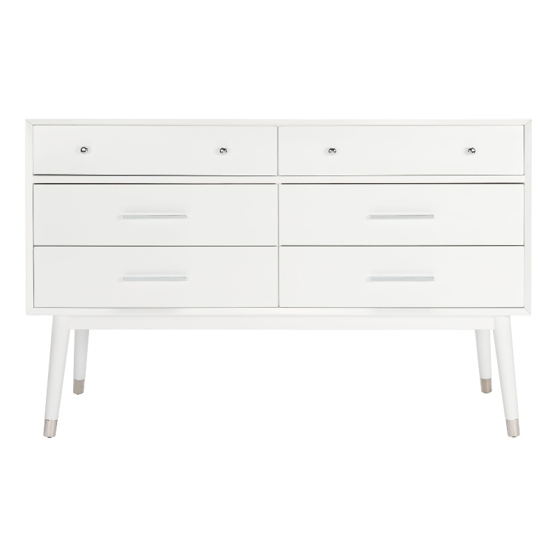 Safavieh Zack 6 Drawer Wood Dresser in White / Silver