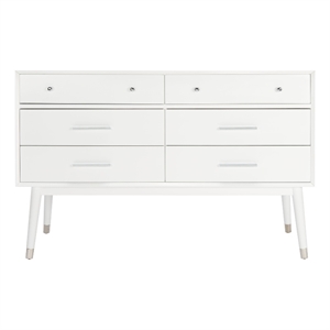 Safavieh Zack 6 Drawer Wood Dresser in White / Silver