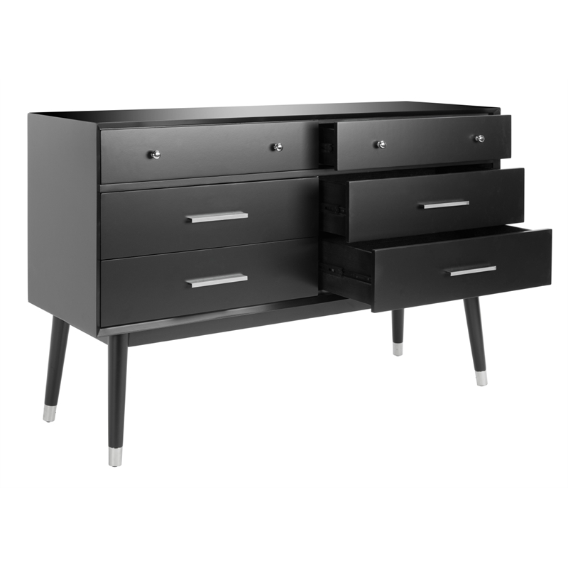 Safavieh Zack 6 Drawer Wood Dresser in Black / Silver