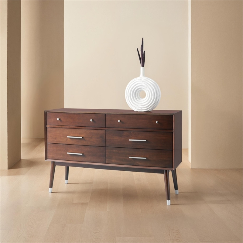 Safavieh Zack 6 Drawer Wood Dresser in Silver / Walnut
