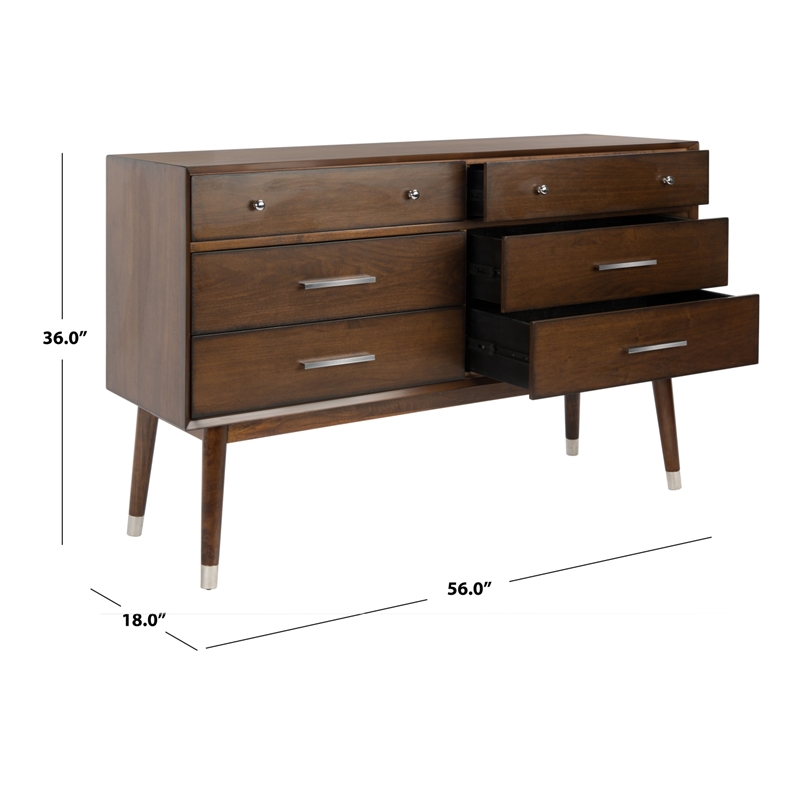 Safavieh Zack 6 Drawer Wood Dresser in Silver / Walnut