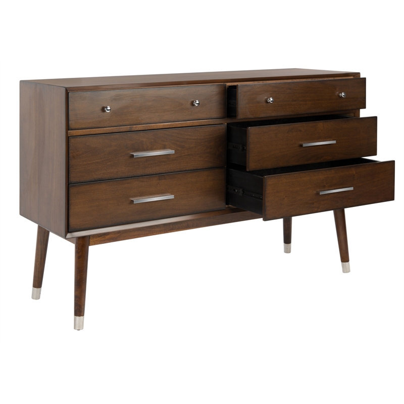 Safavieh Zack 6 Drawer Wood Dresser in Silver / Walnut