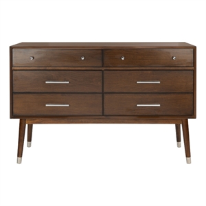 Safavieh Zack 6 Drawer Wood Dresser in Silver / Walnut