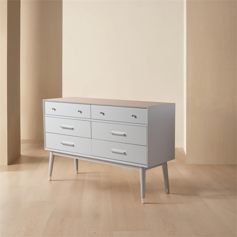 Safavieh Zack 6 Drawer Wood Dresser in Gray / Silver