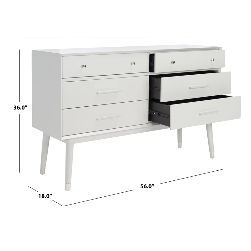 Safavieh Zack 6 Drawer Wood Dresser in Gray / Silver