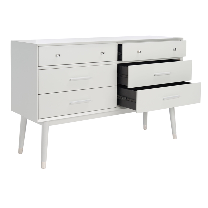 Safavieh Zack 6 Drawer Wood Dresser in Gray / Silver