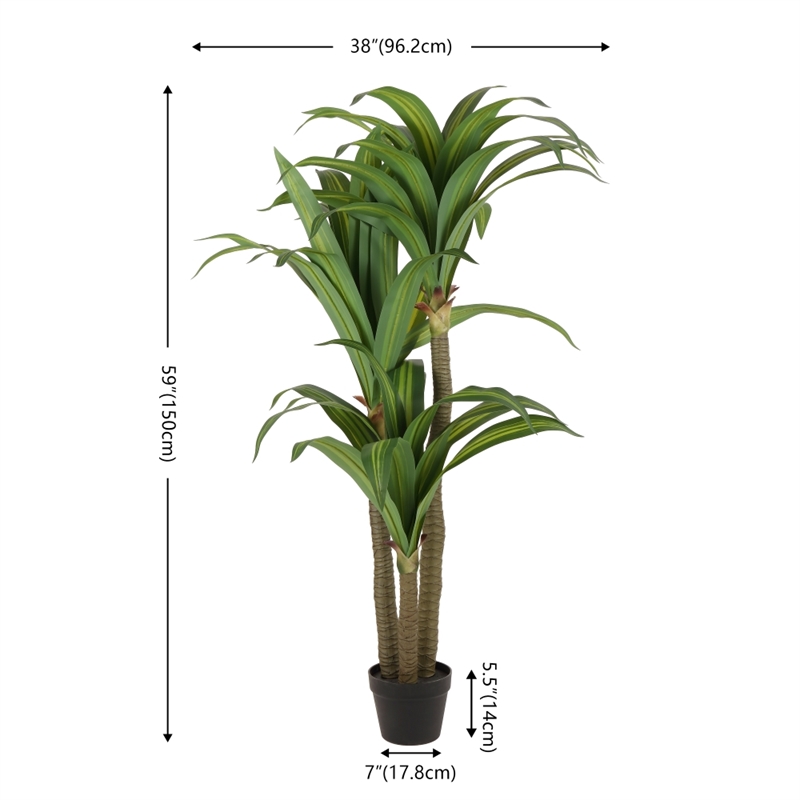 Safavieh Faux 59'' Plastic Dracaena Tree in Green / Black
