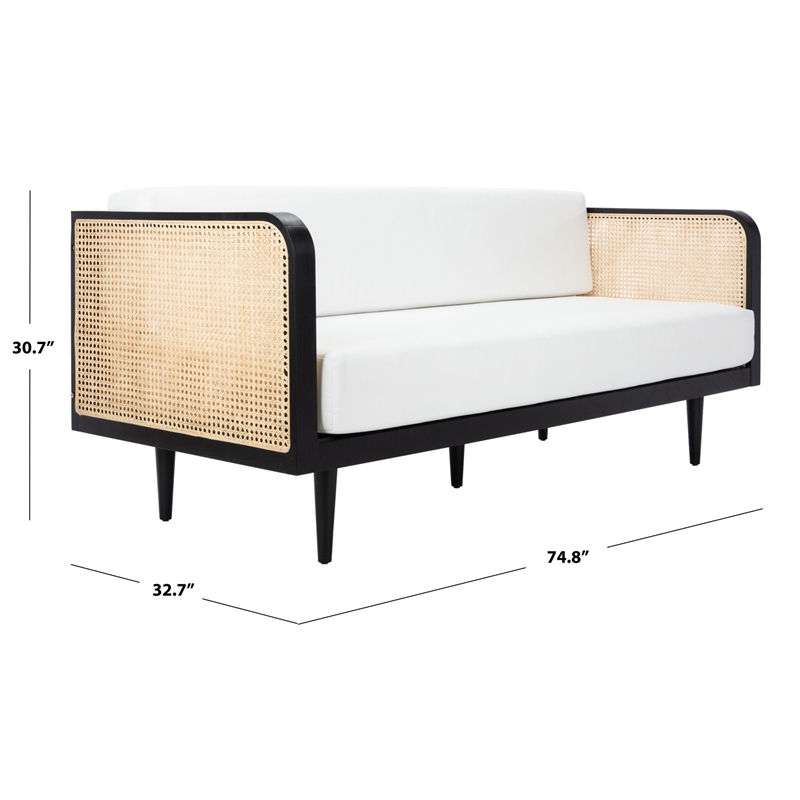 Safavieh Petroski French Cane Rattan Sofa in Black / Natural