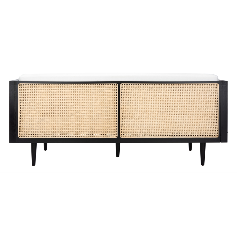 Safavieh Petroski French Cane Rattan Sofa in Black / Natural