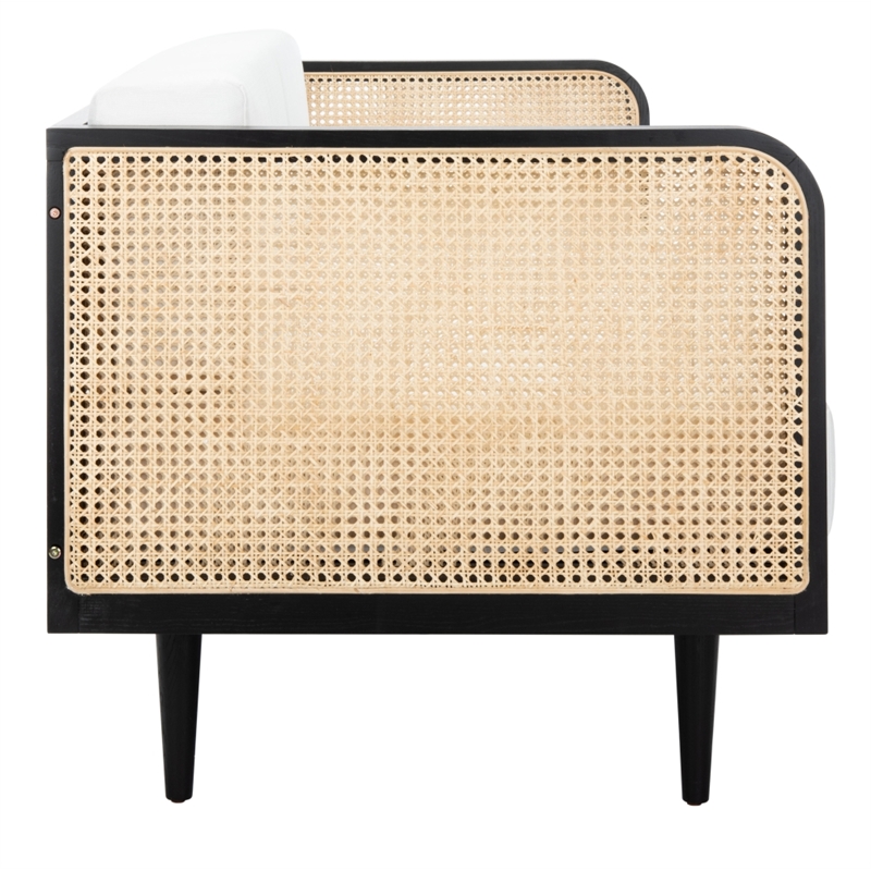 Safavieh Petroski French Cane Rattan Sofa in Black / Natural
