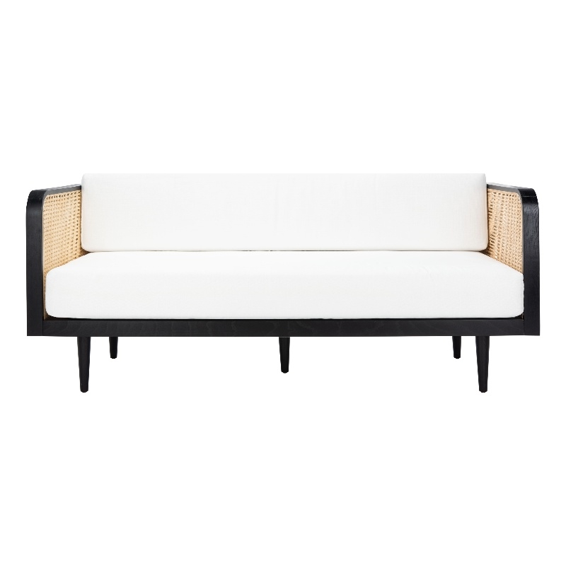 Safavieh Petroski French Cane Rattan Sofa in Black / Natural