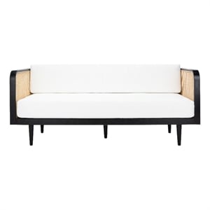 Safavieh Petroski French Cane Rattan Sofa in Black / Natural