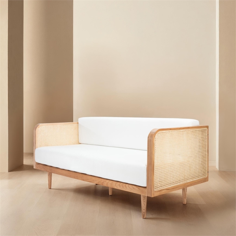 Safavieh Petroski French Cane Rattan Sofa in Natural