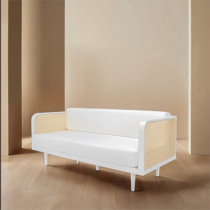 Safavieh Petroski French Cane Rattan Sofa in White / Natural