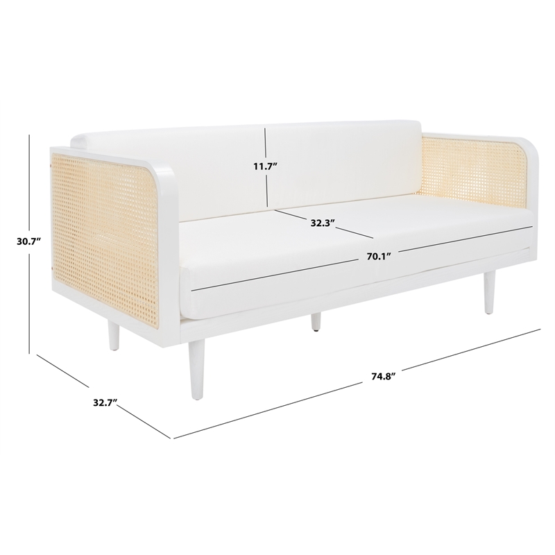 Safavieh Petroski French Cane Rattan Sofa in White / Natural