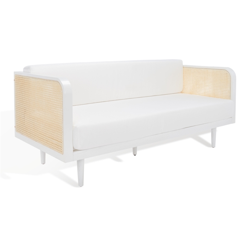 Safavieh Petroski French Cane Rattan Sofa in White / Natural