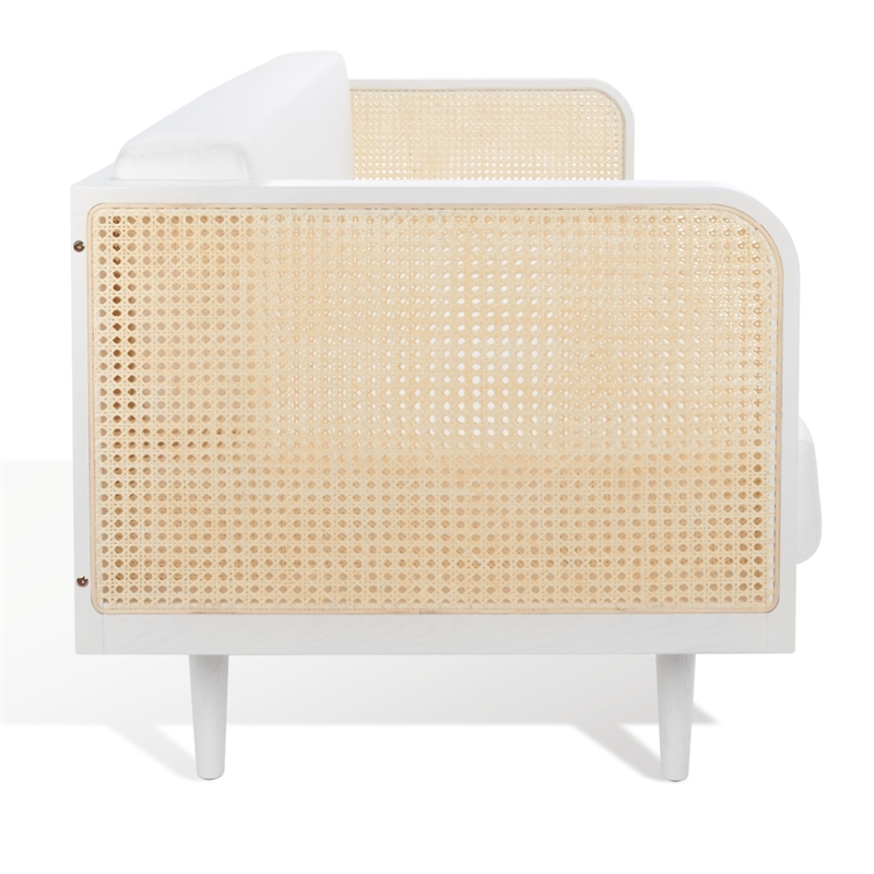 Safavieh Petroski French Cane Rattan Sofa in White / Natural