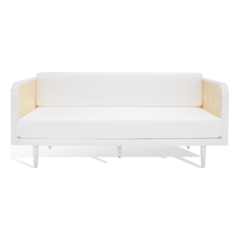 Safavieh Petroski French Cane Rattan Sofa in White / Natural