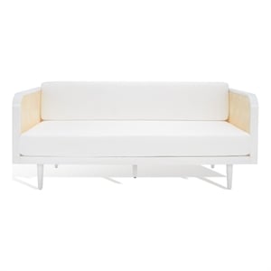 Safavieh Petroski French Cane Rattan Sofa in White / Natural