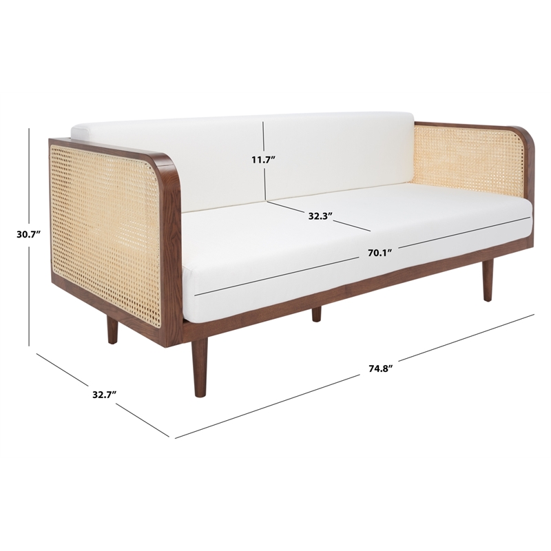 Safavieh Petroski French Cane Rattan Sofa in Walnut / Natural