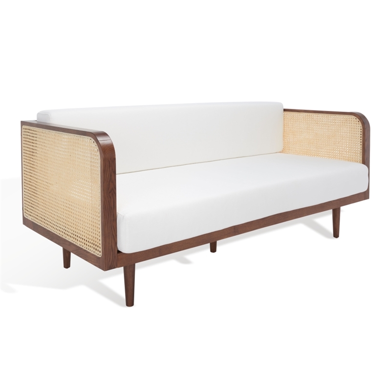 Safavieh Petroski French Cane Rattan Sofa in Walnut / Natural