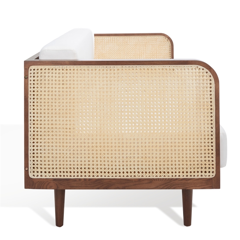 Safavieh Petroski French Cane Rattan Sofa in Walnut / Natural