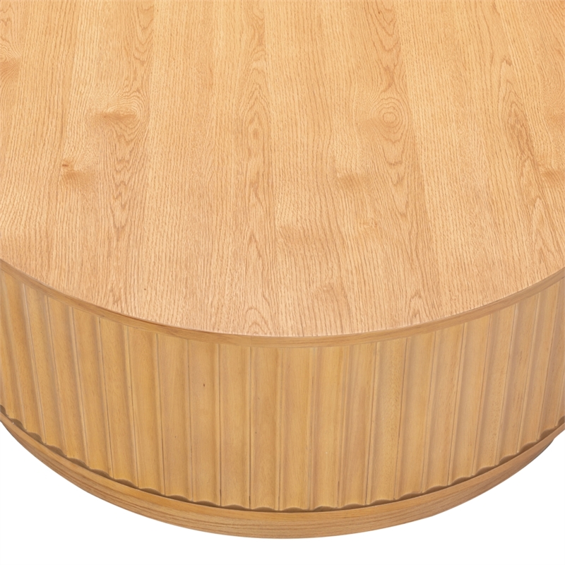 Safavieh Cynthia Round Fluted Wood Coffee Table in Brown / Oak