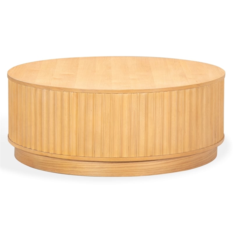 Safavieh Cynthia Round Fluted Wood Coffee Table in Brown / Oak