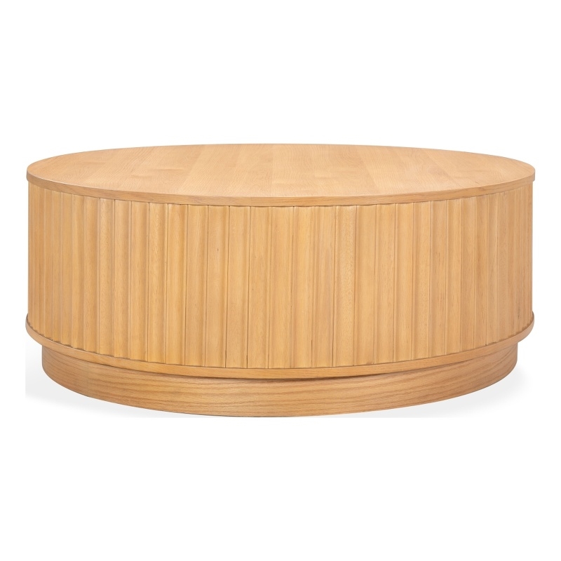 Safavieh Cynthia Round Fluted Wood Coffee Table in Brown / Oak