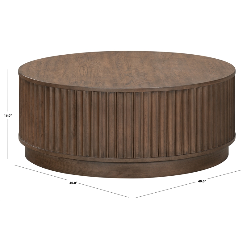 Safavieh Cynthia Rd Fluted  Wood Coffee Table in Brown / Oak