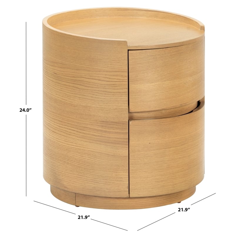 Safavieh Melissa Round 2 Drawer Wood Nightstand in Oak