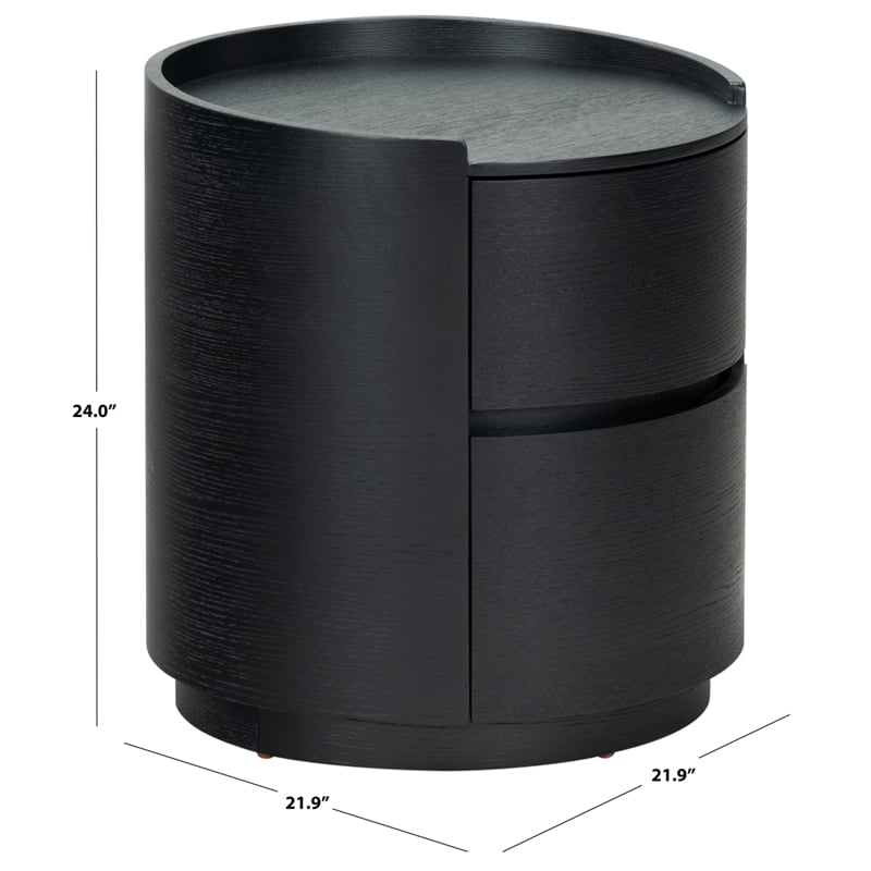 Safavieh Melissa Round 2 Drawer Wood Nightstand in Black