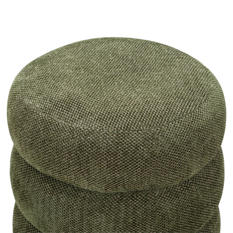Safavieh Cecelia Round Chenille and Wood Ottoman in Green / Walnut
