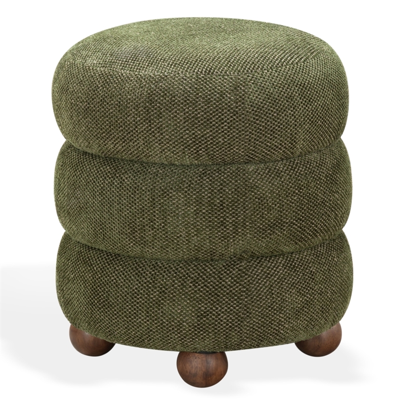 Safavieh Cecelia Round Chenille and Wood Ottoman in Green / Walnut