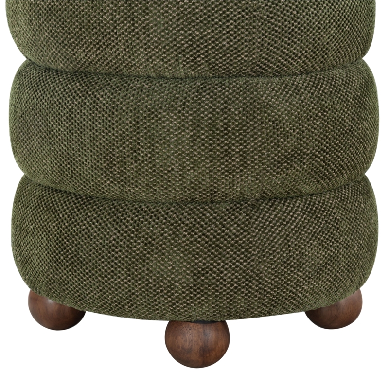 Safavieh Cecelia Round Chenille and Wood Ottoman in Green / Walnut