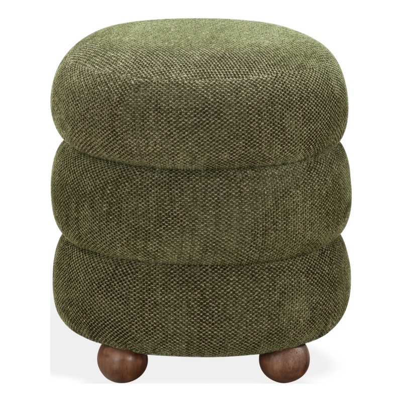 Safavieh Cecelia Round Chenille and Wood Ottoman in Green / Walnut