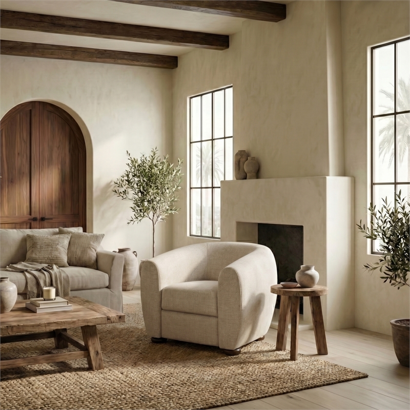 Safavieh Freddy Chenille and Wood Accent Chair in Taupe