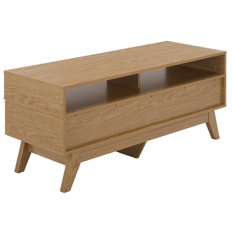 Safavieh Demora Open Shelf 2 Drawer Wood Media Stand in Oak