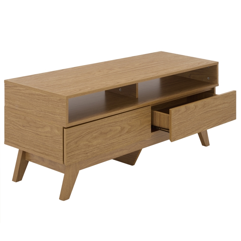 Safavieh Demora Open Shelf 2 Drawer Wood Media Stand in Oak
