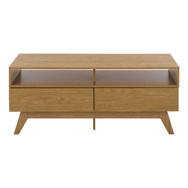 Safavieh Demora Open Shelf 2 Drawer Wood Media Stand in Oak