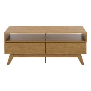 Safavieh Demora Open Shelf 2 Drawer Wood Media Stand in Oak