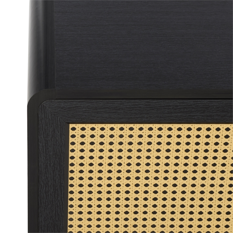 Safavieh Maddy 3 Shelf Rattan Doors Media Stand in Black