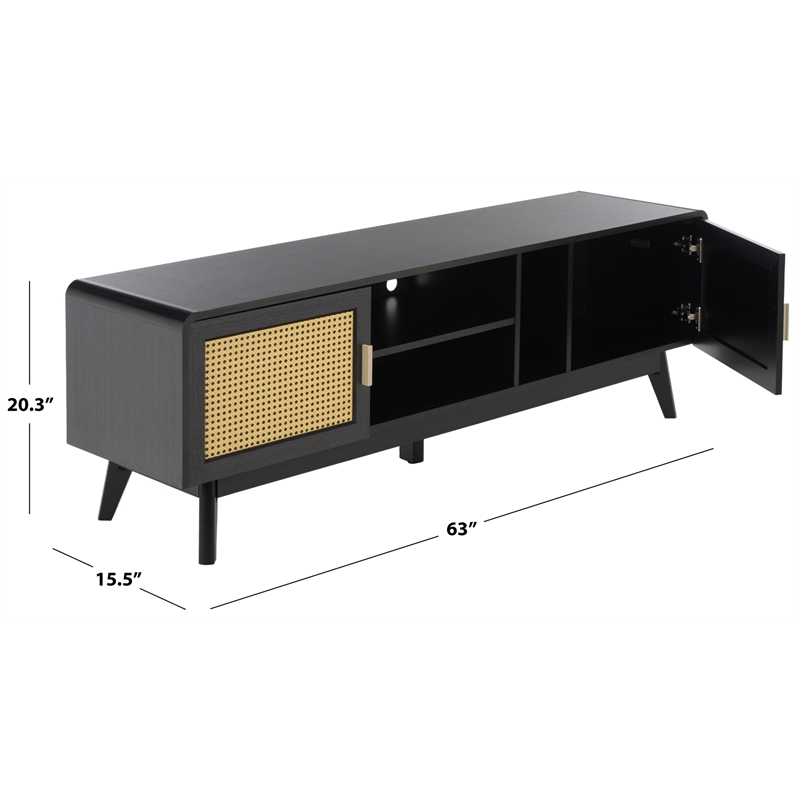 Safavieh Maddy 3 Shelf Rattan Doors Media Stand in Black