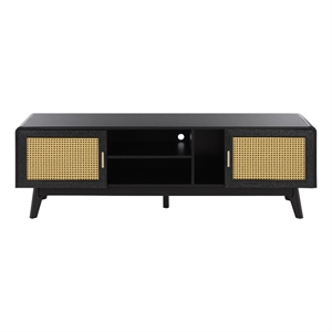 Safavieh Maddy 3 Shelf Rattan Doors Media Stand in Black