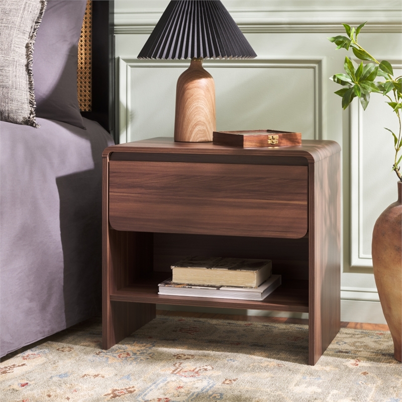 Safavieh Arsenio 1 Drawer Wood Nightstand in Walnut