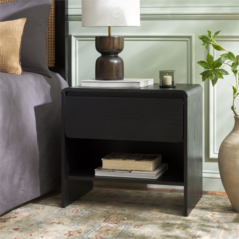 Safavieh Arsenio 1 Drawer Wood Nightstand in Black
