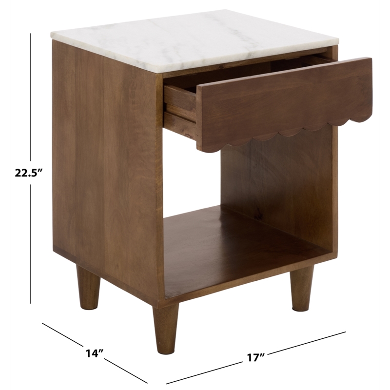 Safavieh Lyubov Marble and Wood Nightstand in White / Brown